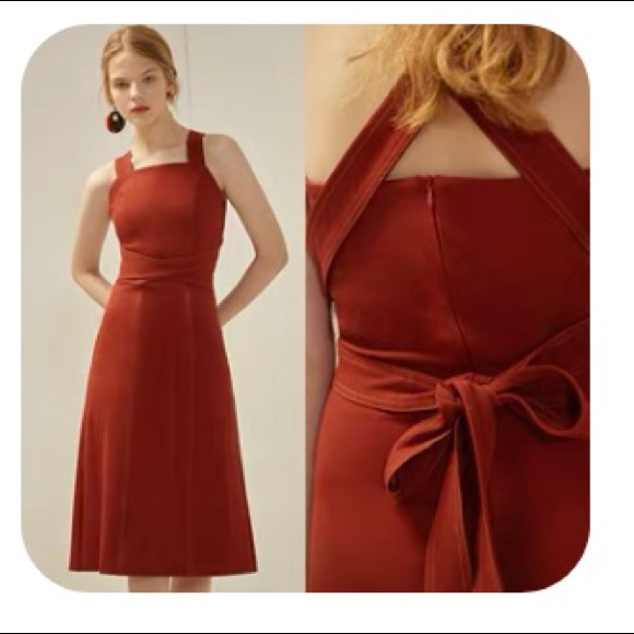 Brick Back-Tie Midi Dress